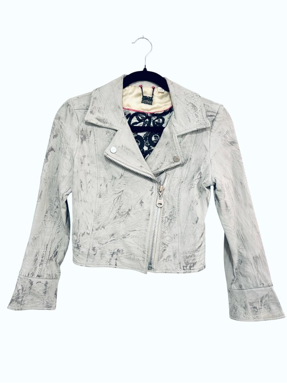 DOMA Leather Painted Effect Moto Jacket Grey Tones Size XS Distressed Argentina